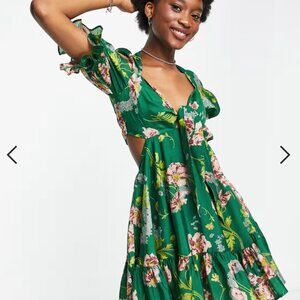 ASOS DESIGN Tie Front Mini Dress in Textured Voile | Art Nouveau Floral